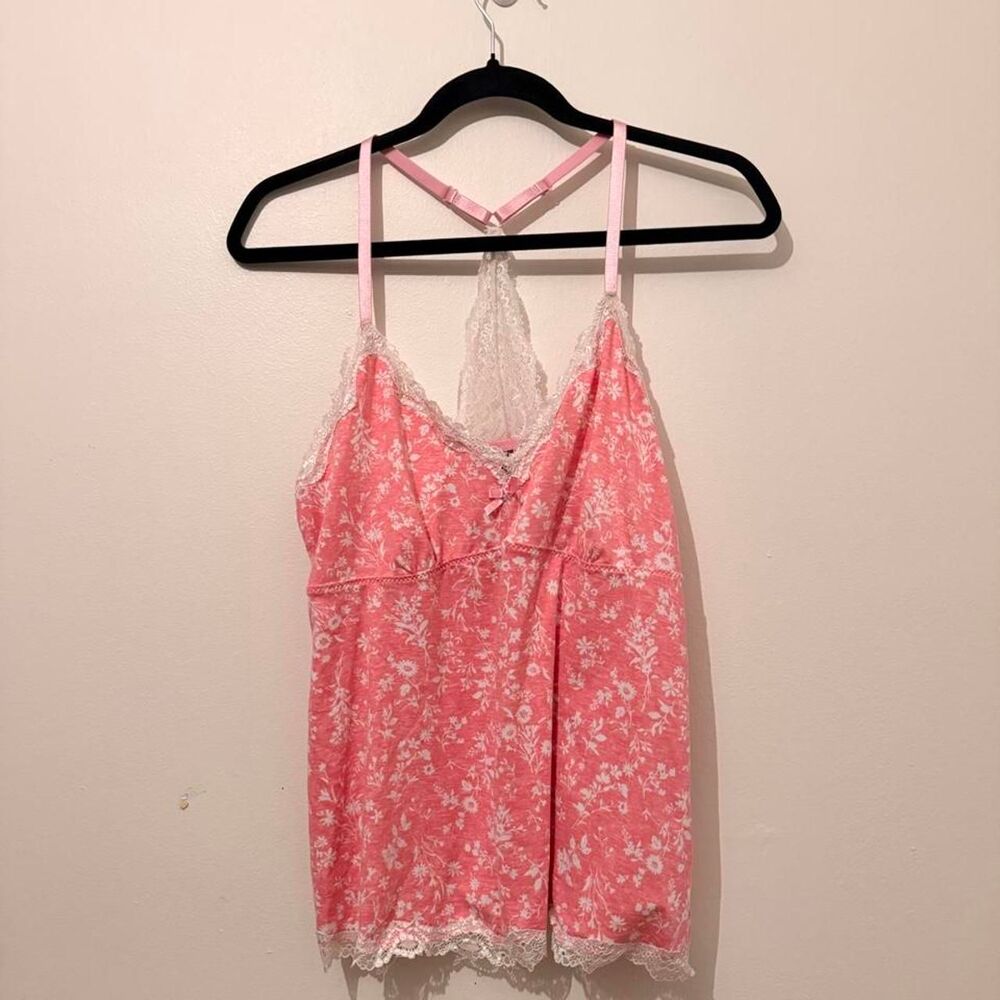 COQUETTE Laura Ashley pink ditsy floral lace trim cami top, L 🌸🩷
